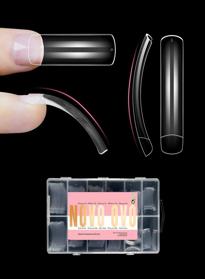 NOVO OVO Half Cover XXL Curved Nail Tips, Square Shallow Paste Soft Gel x Long L XL XXXL Hawk Curve Claw 90s' Y2K Fake Nails Extension kit, Clear Soft French False Nail for Acrylic 12 Sizes 240pc - Image 1